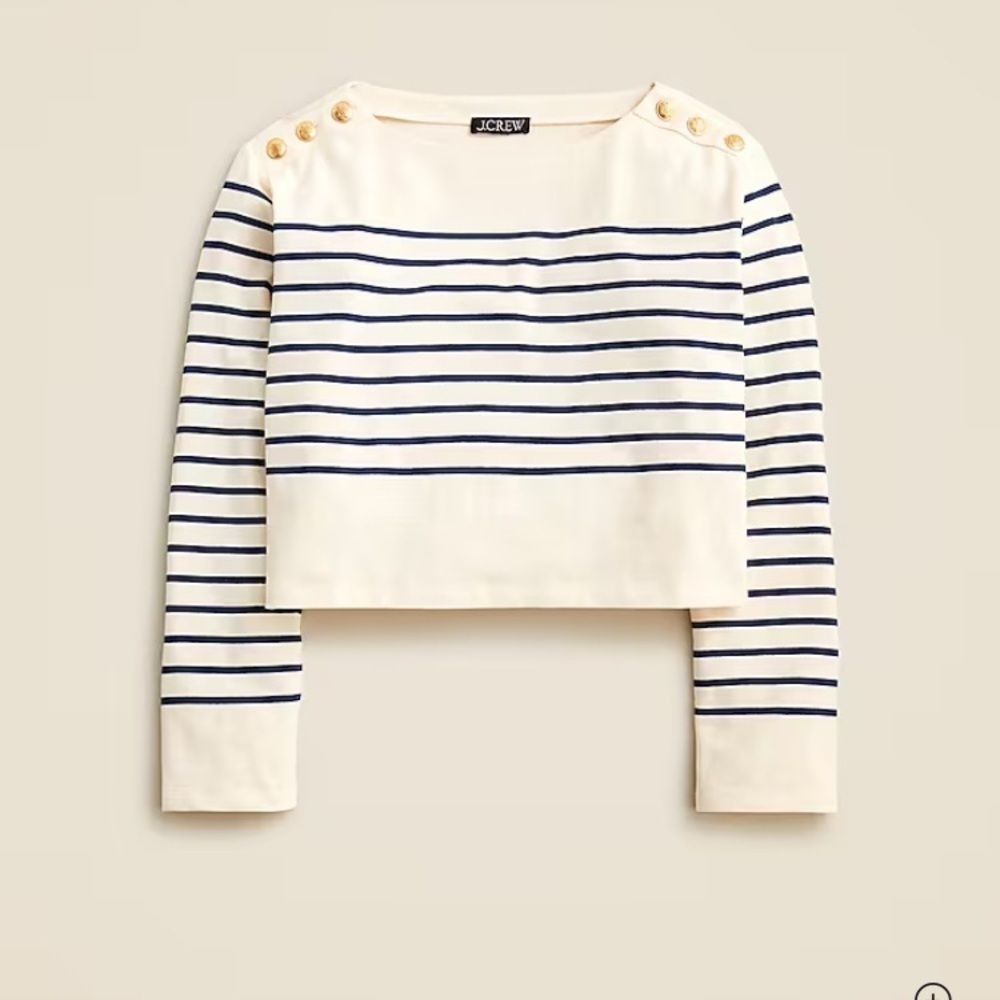 J. Crew white and navy Breton striped long sleeve cropped sailor top. Medium - Picture 3 of 8